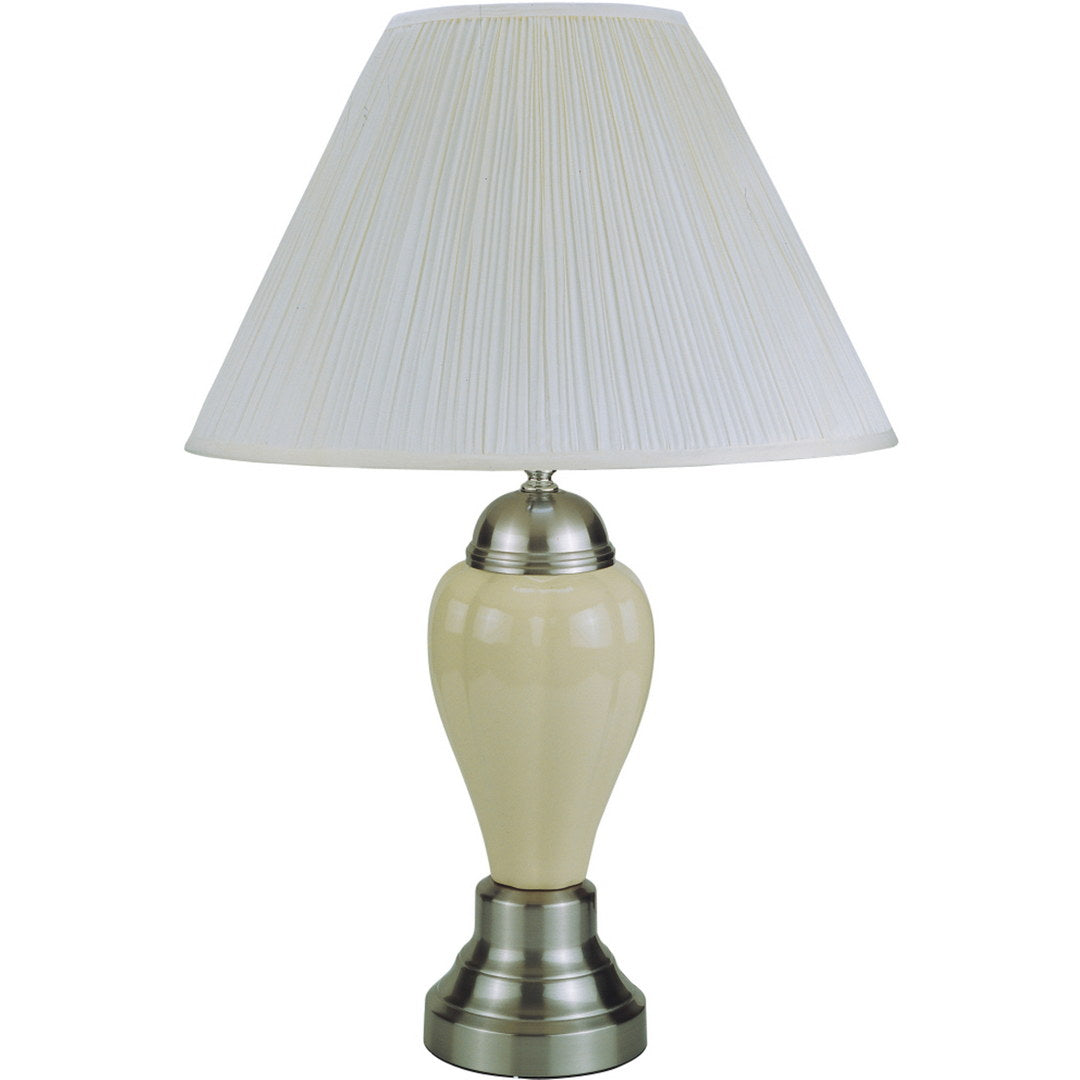 27" Tall Ceramic Table Lamp, Urn-Shaped with Silver / Ivory finish, Linen Shade