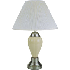 27" Tall Ceramic Table Lamp, Urn-Shaped with Silver / Ivory finish, Linen Shade
