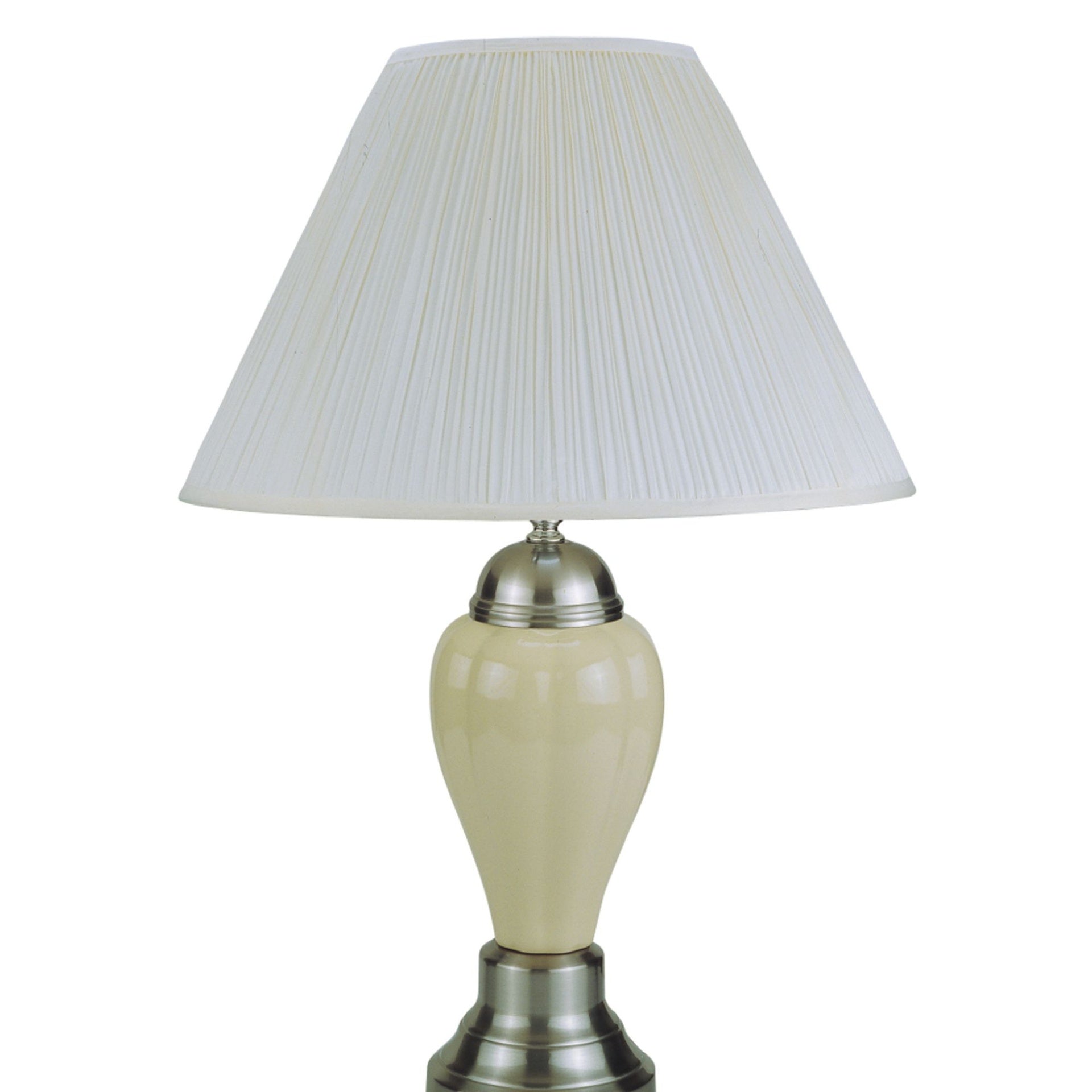 27" Tall Ceramic Table Lamp, Urn-Shaped with Silver / Ivory finish, Linen Shade