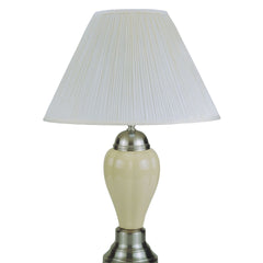 27" Tall Ceramic Table Lamp, Urn-Shaped with Silver / Ivory finish, Linen Shade