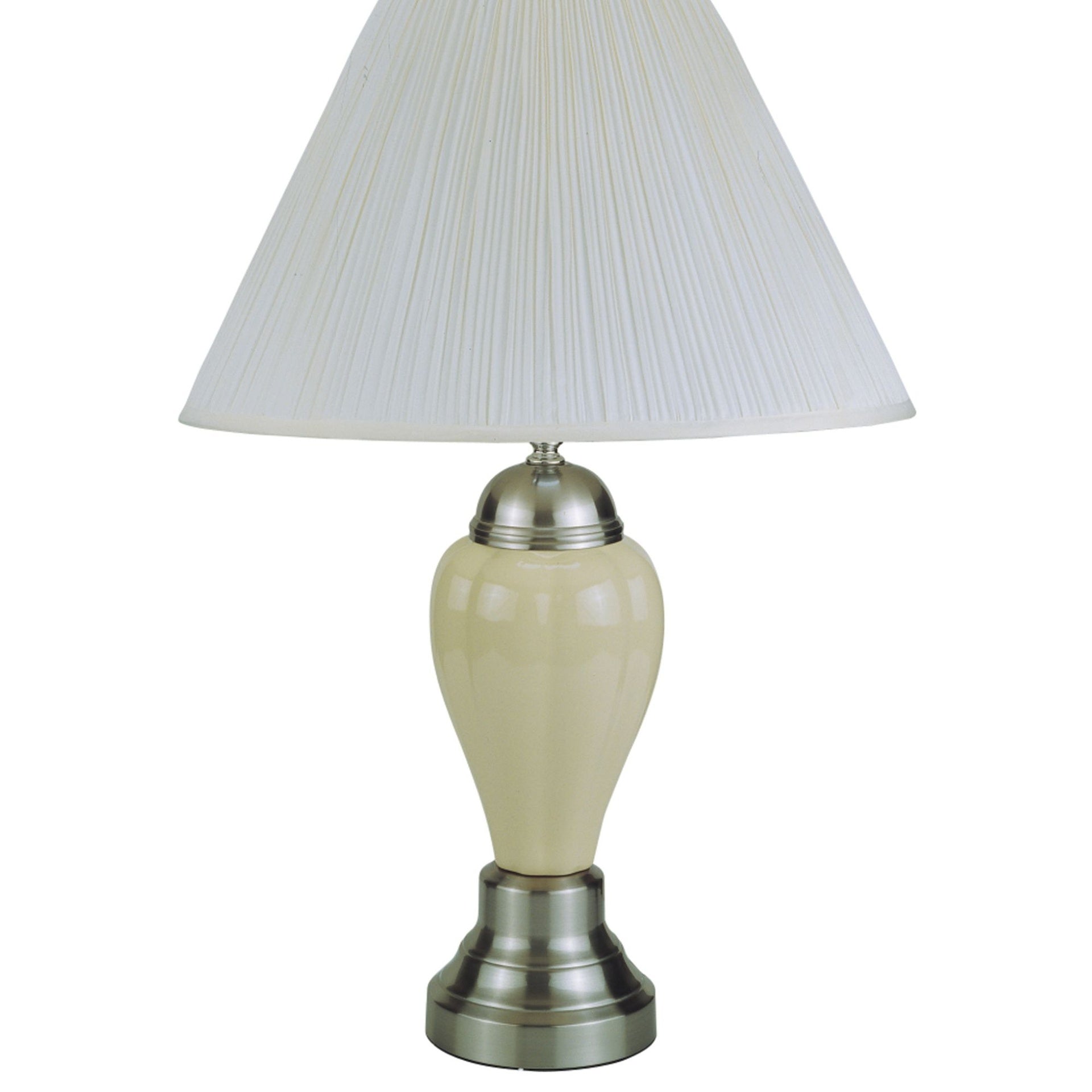 27" Tall Ceramic Table Lamp, Urn-Shaped with Silver / Ivory finish, Linen Shade
