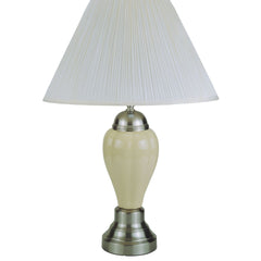 27" Tall Ceramic Table Lamp, Urn-Shaped with Silver / Ivory finish, Linen Shade