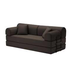 Convertible Sleeper Sofa Bed with Cylindrical Pillow, Corduroy Folding Mattress Couch with Fixed-Shape Frame, Floor Sofa Lounge Couch for Living Room Bedroom(brown)