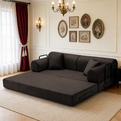 Convertible Sleeper Sofa Bed with Cylindrical Pillow, Corduroy Folding Mattress Couch with Fixed-Shape Frame, Floor Sofa Lounge Couch for Living Room Bedroom(brown)