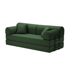 Convertible Sleeper Sofa Bed with Cylindrical Pillow, Corduroy Folding Mattress Couch with Fixed-Shape Frame, Floor Sofa Lounge Couch for Living Room Bedroom( green)