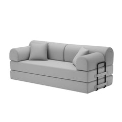 Convertible Sleeper Sofa Bed with Cylindrical Pillow, Corduroy Folding Mattress Couch with Fixed-Shape Frame, Floor Sofa Lounge Couch for Living Room Bedroom( Light gray)