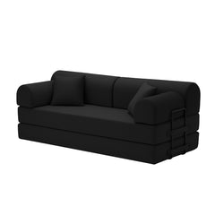 Convertible Sleeper Sofa Bed with Cylindrical Pillow, Corduroy Folding Mattress Couch with Fixed-Shape Frame, Floor Sofa Lounge Couch for Living Room Bedroom(Black)
