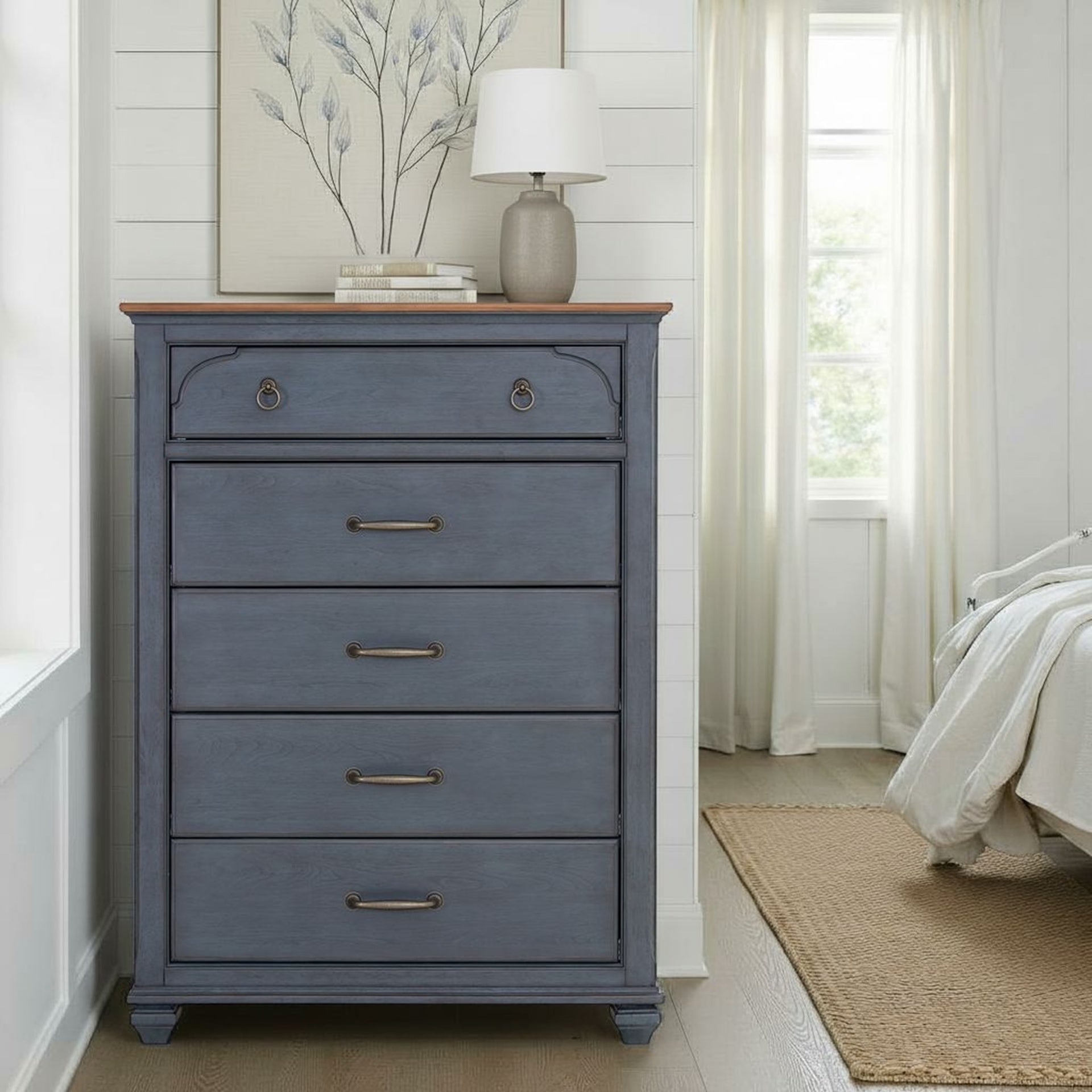 5-Drawer Chest, No Assembly Required, Corduroy Blue Finish