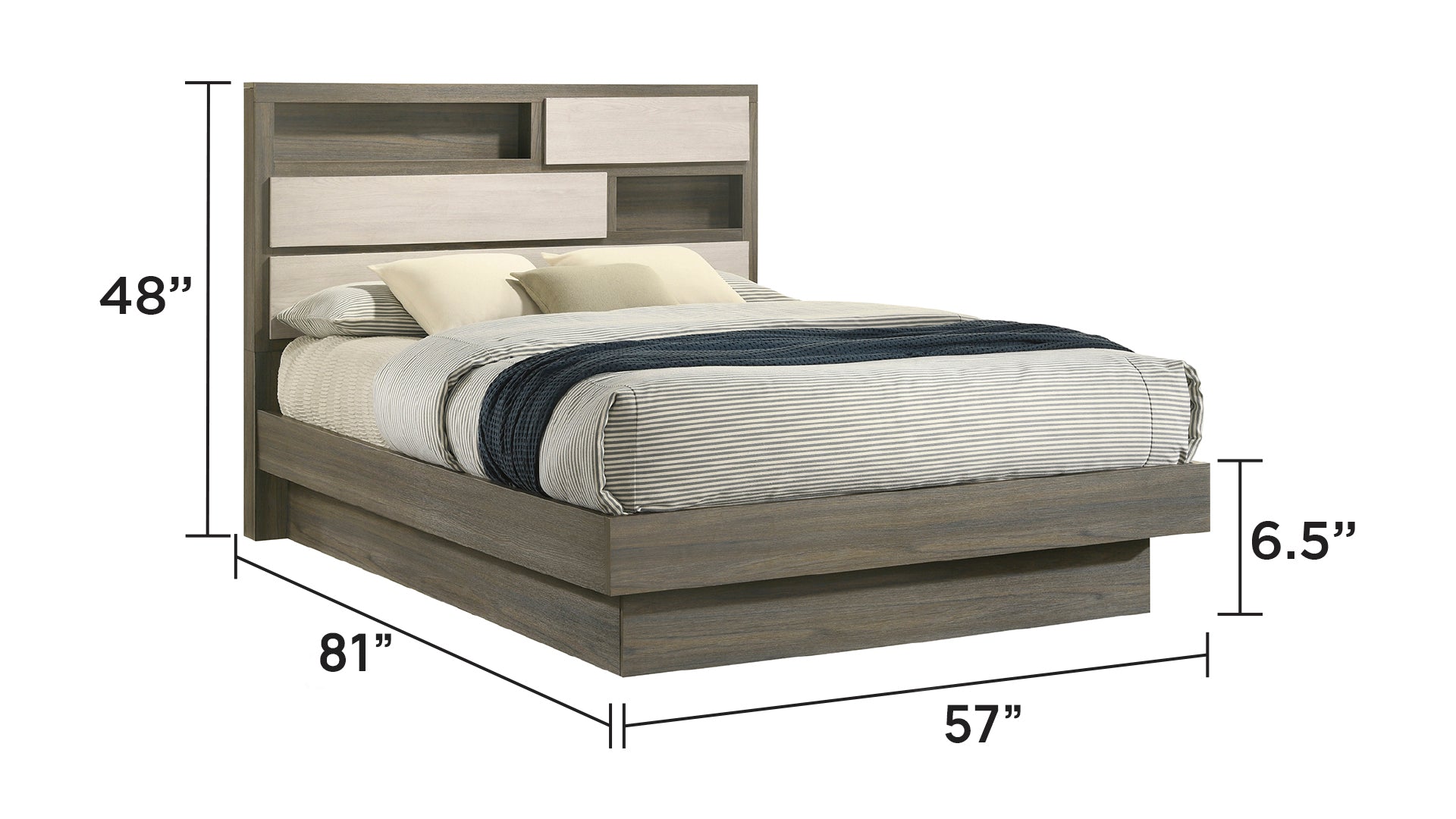 Gem Modern Style Full Bed Made with Wood in Beige & Brown