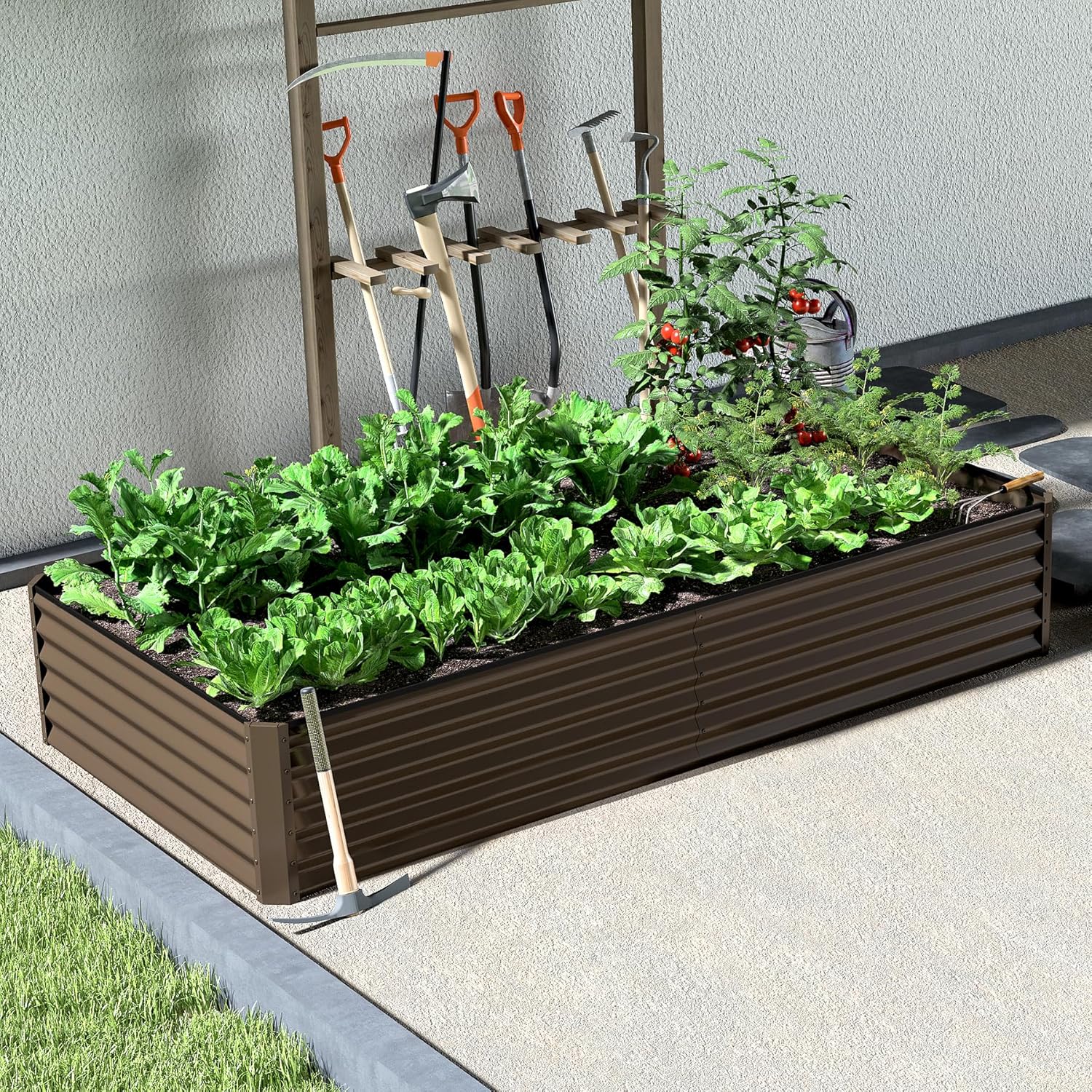 8x4x1.5 ft Galvanized Raised Garden Bed, Outdoor Planter Garden Boxes Large Metal Planter Box for Gardening Vegetables Fruits Flowers,Brown