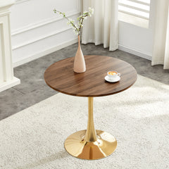 Round Dining Table, 31.5" Circle Tulip Table with Thickened Tabletop & Metal Pedestal, Mid Century Modern Bistro Table for Kitchen, Small Places, Living Room, Cafe (Faux Walnut)