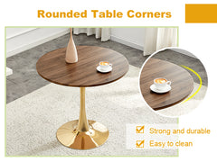 Round Dining Table, 31.5" Circle Tulip Table with Thickened Tabletop & Metal Pedestal, Mid Century Modern Bistro Table for Kitchen, Small Places, Living Room, Cafe (Faux Walnut)