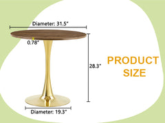 Round Dining Table, 31.5" Circle Tulip Table with Thickened Tabletop & Metal Pedestal, Mid Century Modern Bistro Table for Kitchen, Small Places, Living Room, Cafe (Faux Walnut)