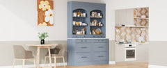 [Assembly Video Provided] TOPMAX Modern 83.7inch High Kitchen Pantry, Freestanding Tall Kitchen Hutch with Faux Marble Top, Cupboard Cabinet with 5 Storage Drawers and Adjustable Shelf, Set of 2, Gray