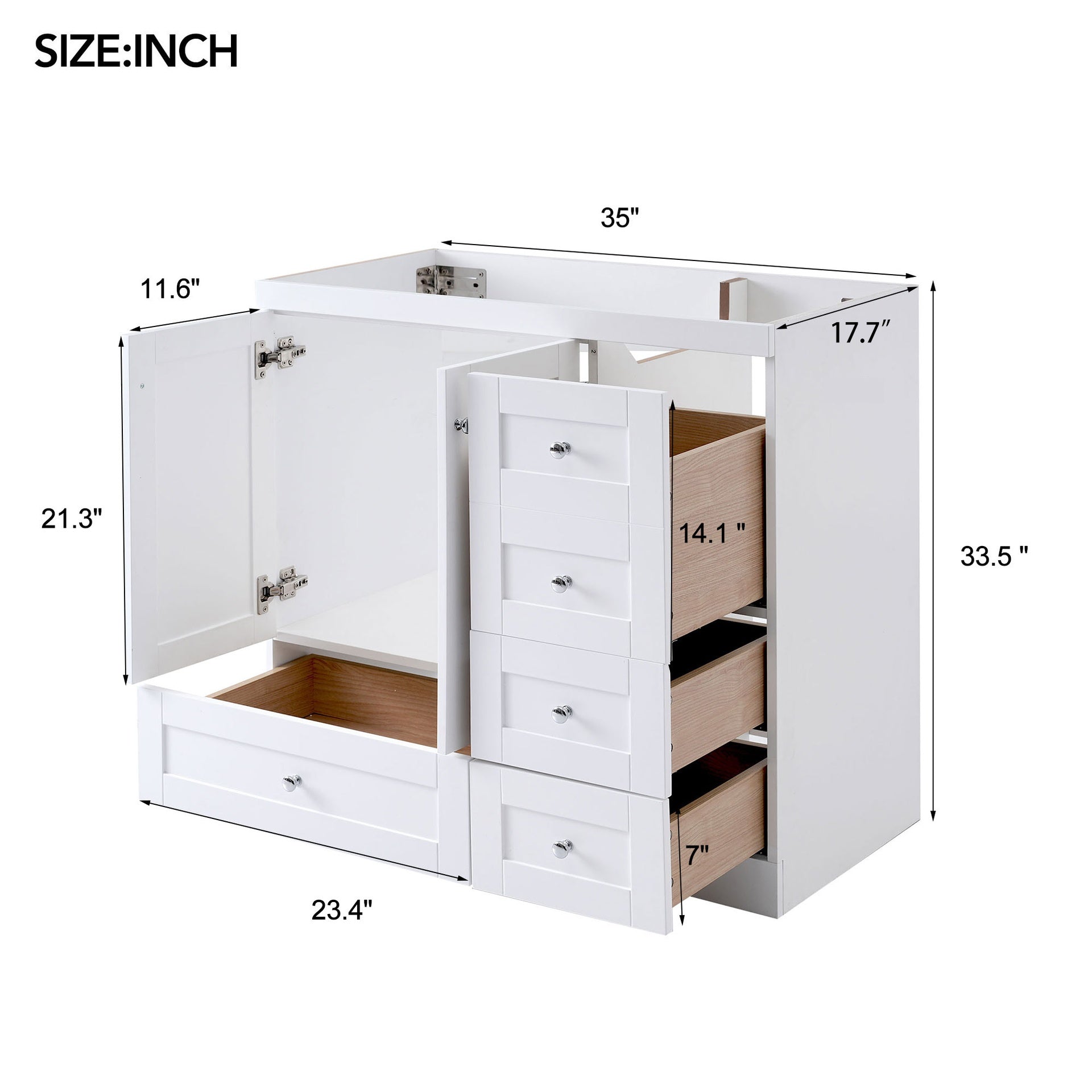 [Cabinet Only] 36" White Bathroom Vanity(Sink not included)