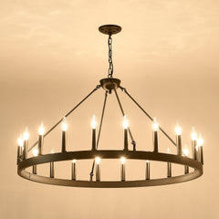 53.15 Inch Matte Black Wagon Wheel Chandelier With 18 light (No Bulbs) -E12