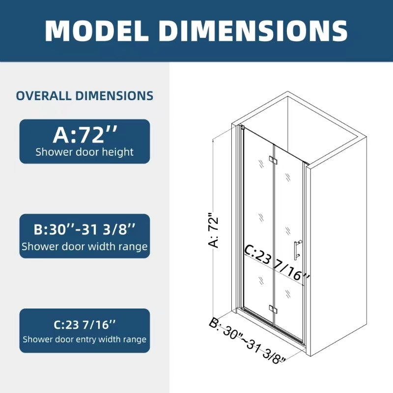 1 3/8" adjustment,universal pivot shower door, with 1/4" tempered glass finish 3072