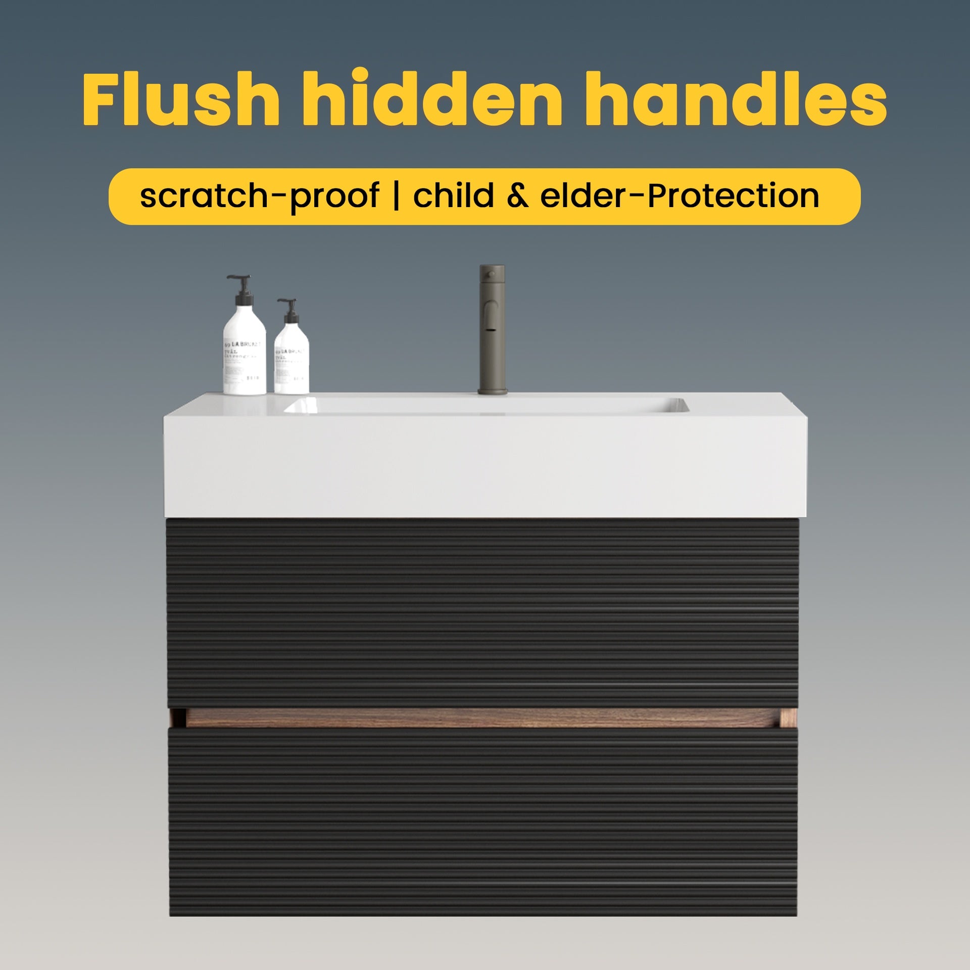 30' Bathroom Vanity with Sink Engineered Quartz Sink and Soft Black Drawers, Wall Mounted Floating Bathroom Vanity for Modern Bathroom, One-Piece White Glossy
 Basin without drainage and faucet, KD