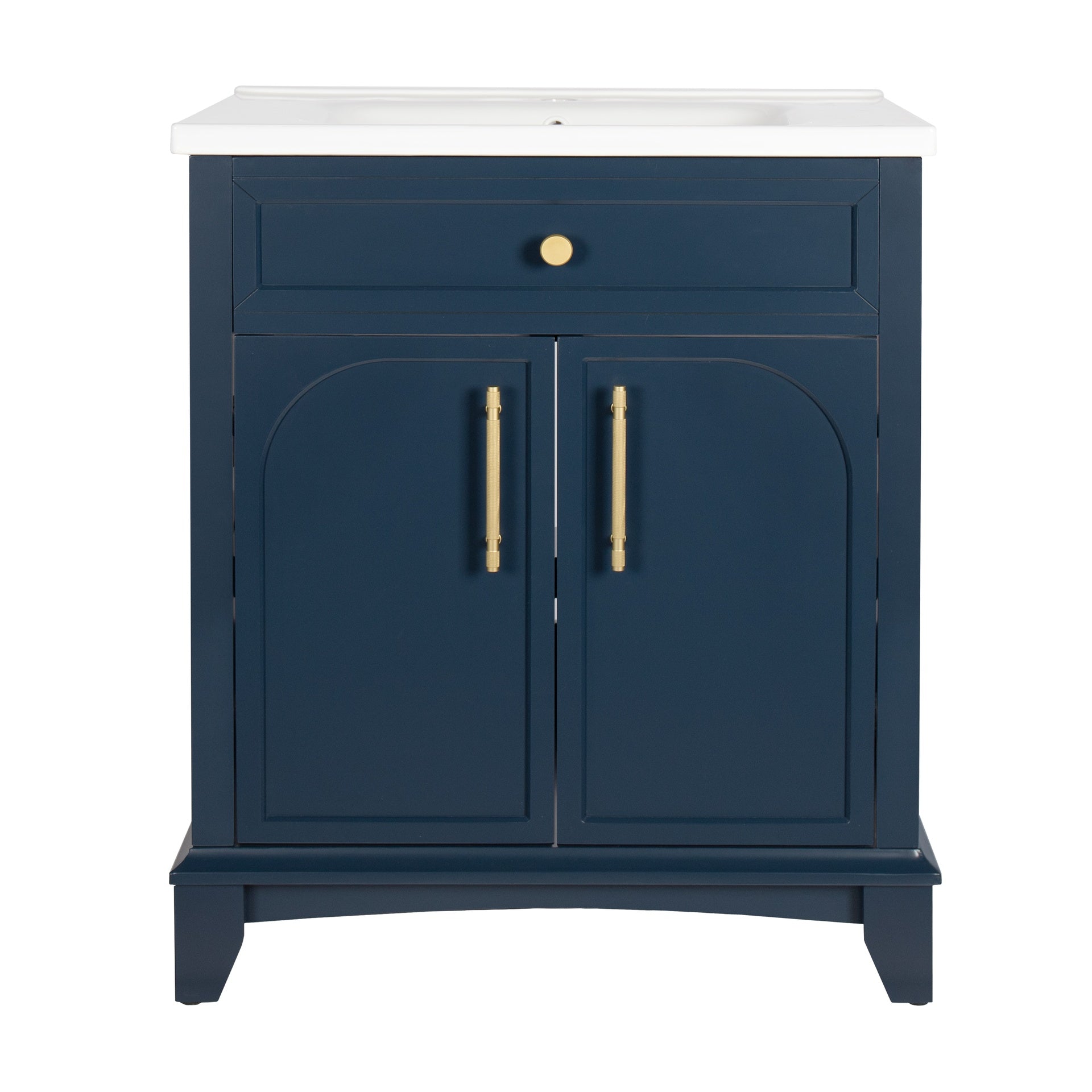 27.8" Modern Bathroom Vanity Sink Combo with Painted Surface, Mid-Century Freestanding Freestanding Bathroom Vanity Sink with Storage, High-end Restroom Vanity Cabinet with Drawers & Metal Handles