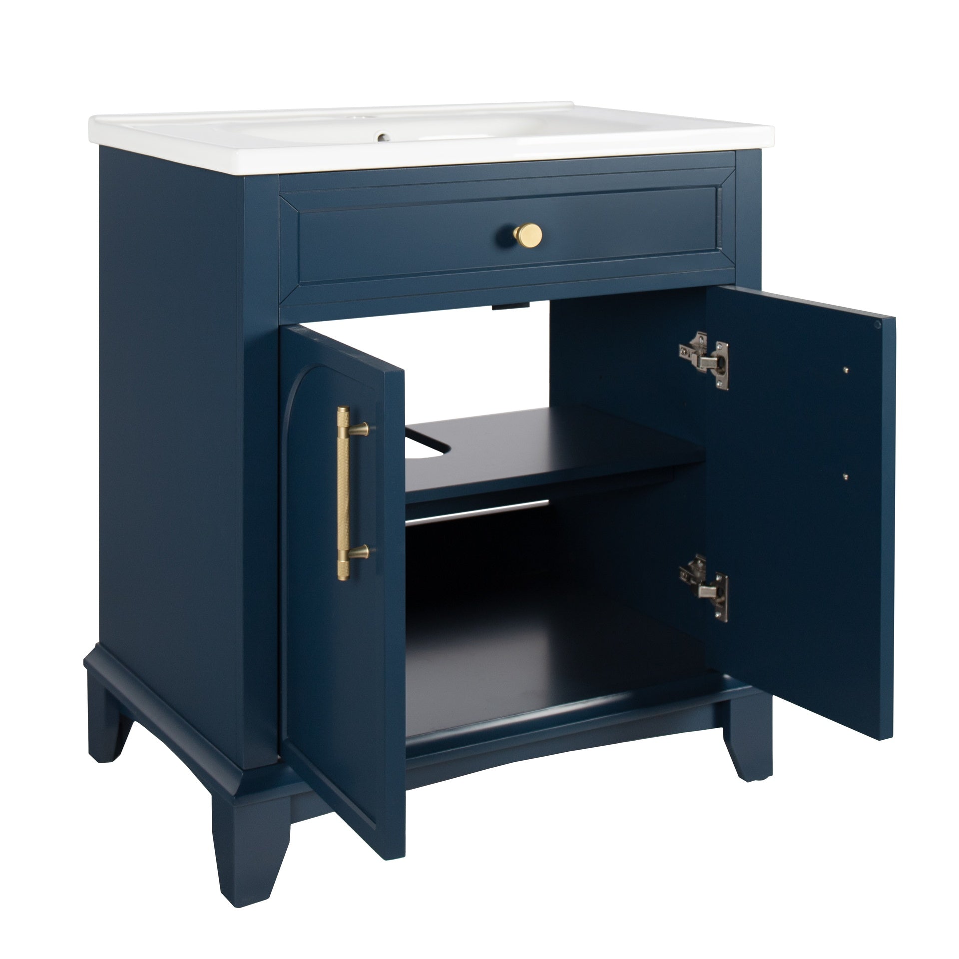 27.8" Modern Bathroom Vanity Sink Combo with Painted Surface, Mid-Century Freestanding Freestanding Bathroom Vanity Sink with Storage, High-end Restroom Vanity Cabinet with Drawers & Metal Handles