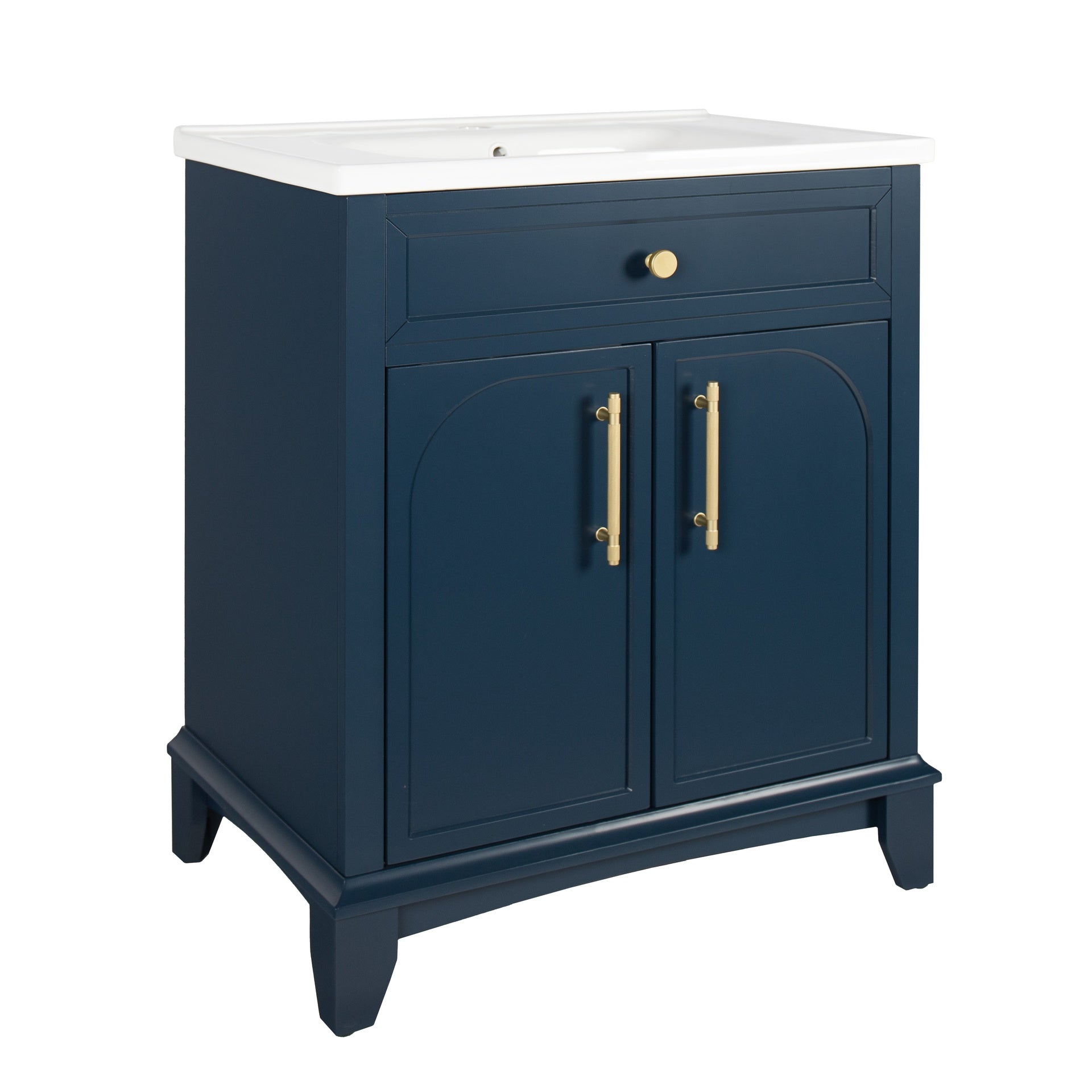 27.8" Modern Bathroom Vanity Sink Combo with Painted Surface, Mid-Century Freestanding Freestanding Bathroom Vanity Sink with Storage, High-end Restroom Vanity Cabinet with Drawers & Metal Handles