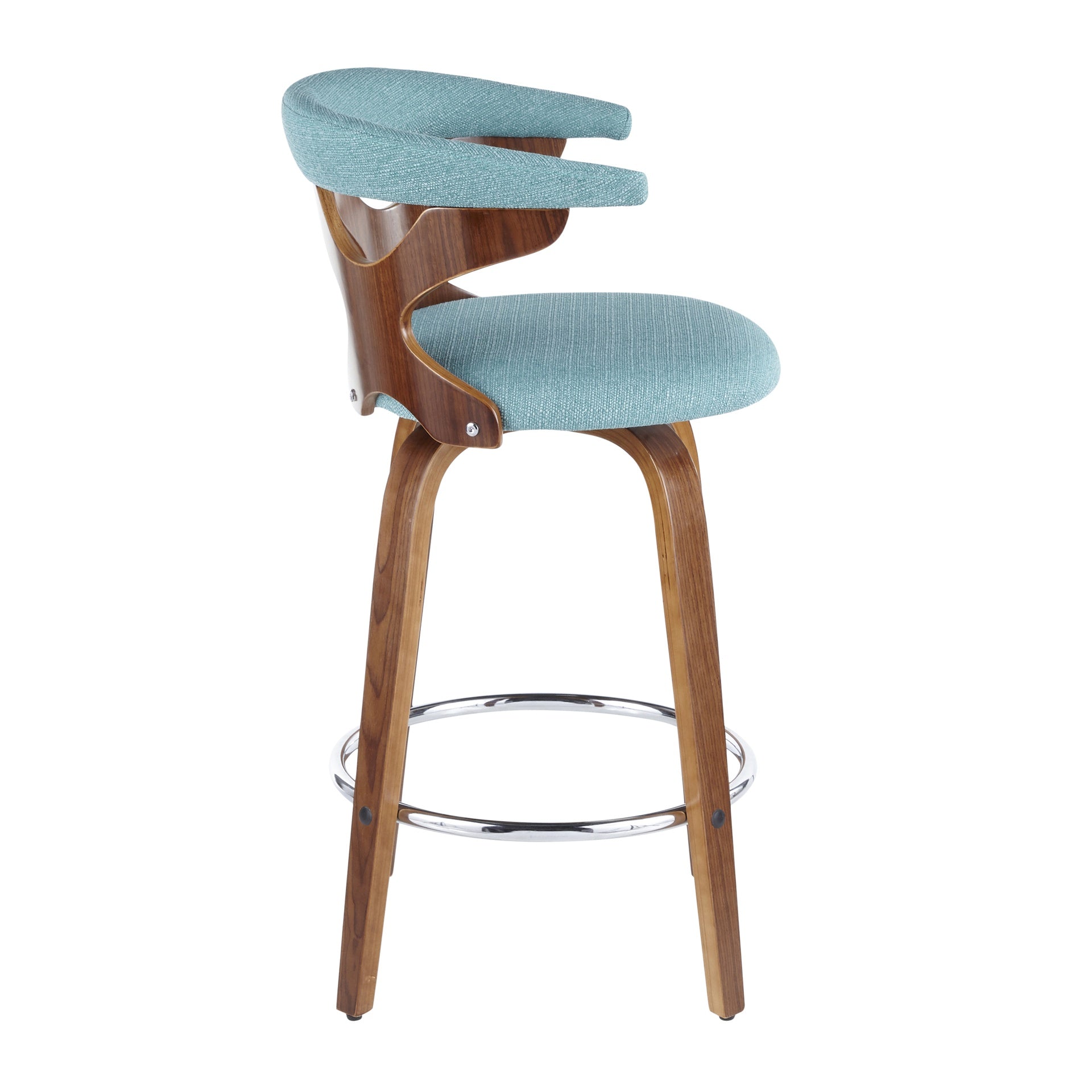 Gardenia Mid-Century Modern Counter Stool in Walnut and Teal Fabric by LumiSource -  Set of 2