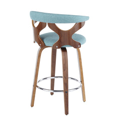 Gardenia Mid-Century Modern Counter Stool in Walnut and Teal Fabric by LumiSource -  Set of 2