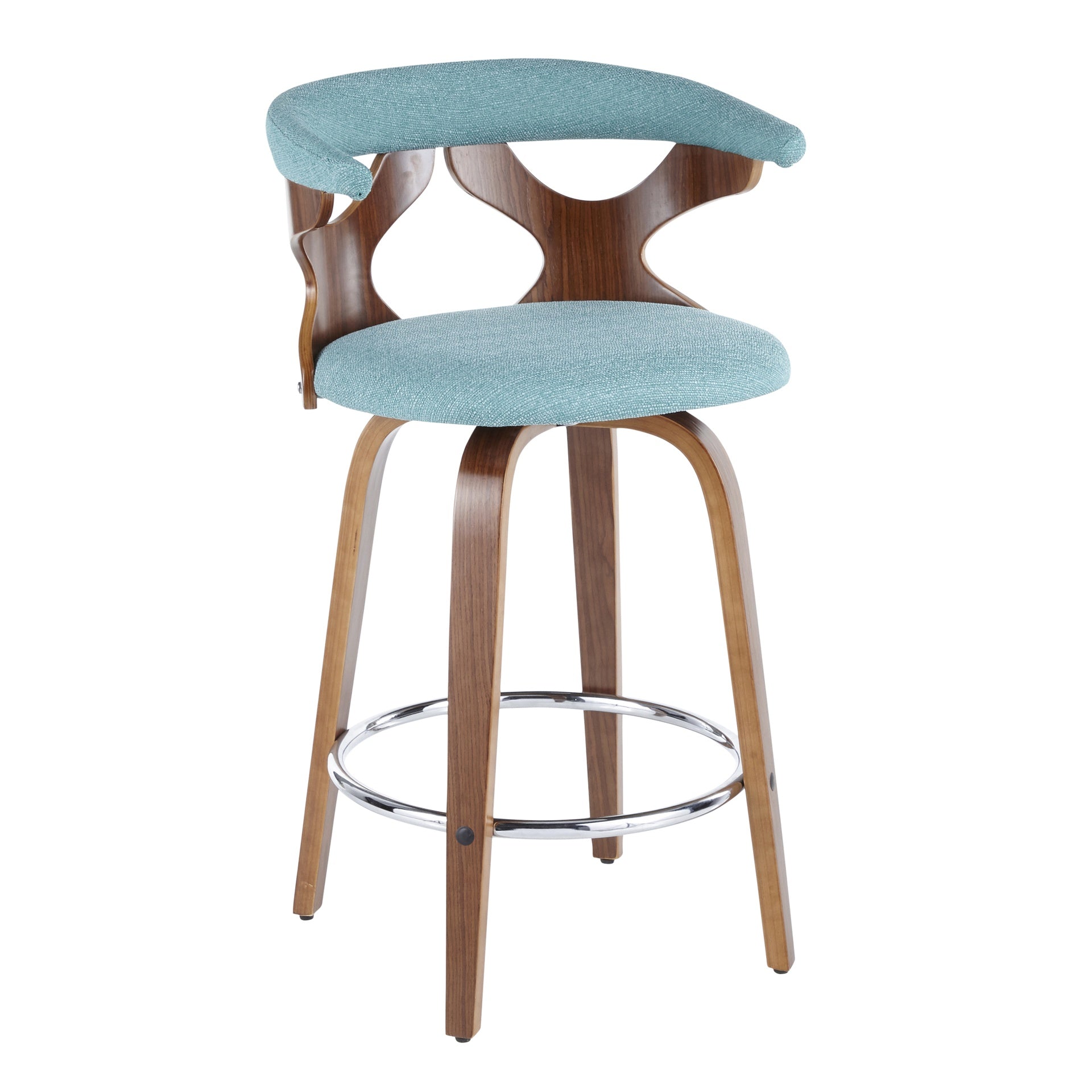 Gardenia Mid-Century Modern Counter Stool in Walnut and Teal Fabric by LumiSource -  Set of 2