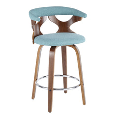 Gardenia Mid-Century Modern Counter Stool in Walnut and Teal Fabric by LumiSource -  Set of 2