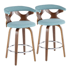 Gardenia Mid-Century Modern Counter Stool in Walnut and Teal Fabric by LumiSource -  Set of 2