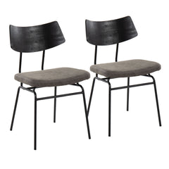 Walker Mid-Century Modern Chair in Black Metal, Dark Grey Faux Leather, and Black Wood by LumiSource - Set of 2