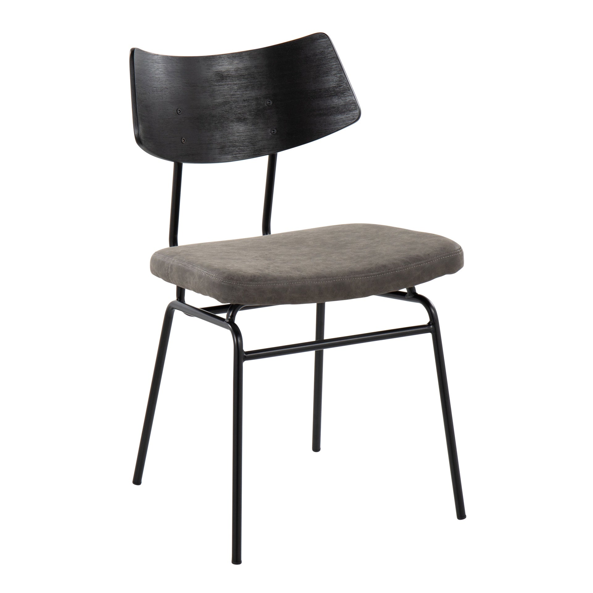 Walker Mid-Century Modern Chair in Black Metal, Dark Grey Faux Leather, and Black Wood by LumiSource - Set of 2