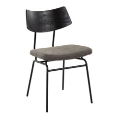 Walker Mid-Century Modern Chair in Black Metal, Dark Grey Faux Leather, and Black Wood by LumiSource - Set of 2