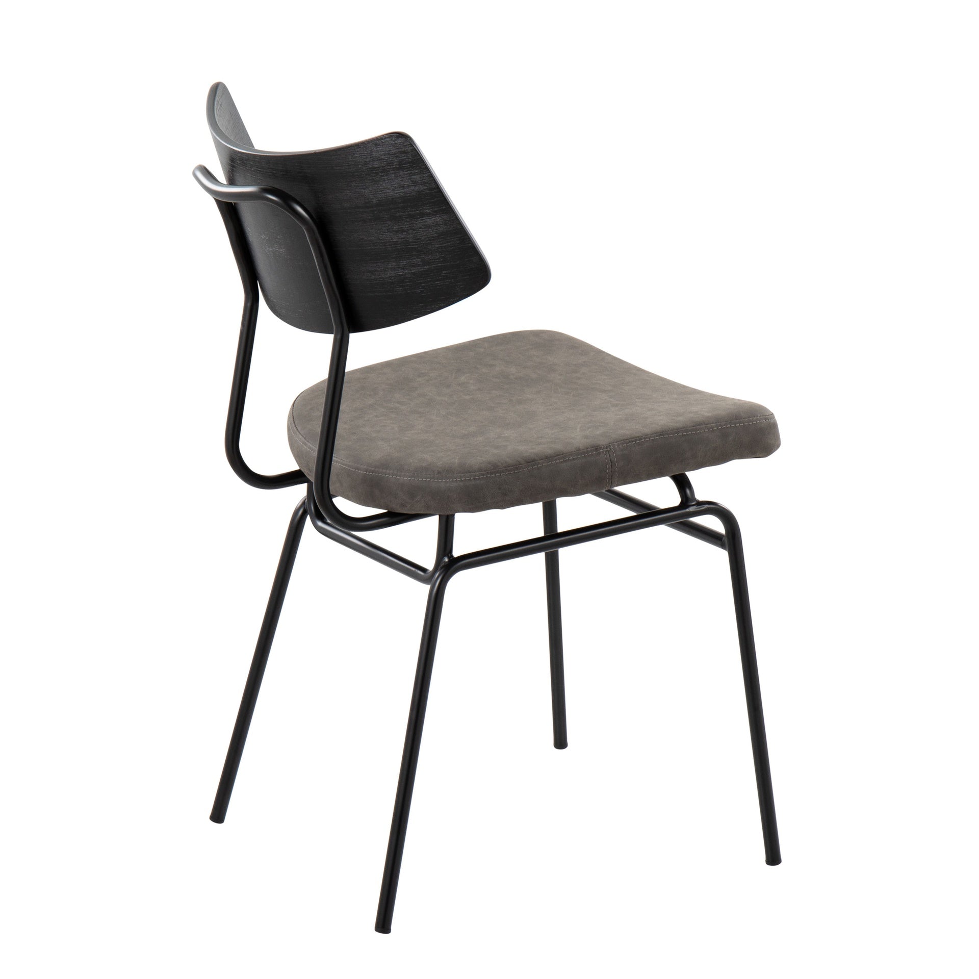 Walker Mid-Century Modern Chair in Black Metal, Dark Grey Faux Leather, and Black Wood by LumiSource - Set of 2