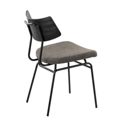 Walker Mid-Century Modern Chair in Black Metal, Dark Grey Faux Leather, and Black Wood by LumiSource - Set of 2