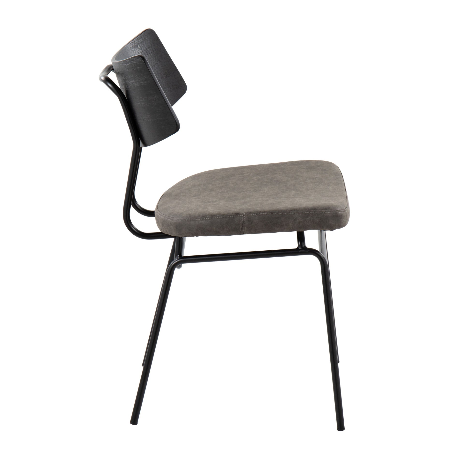 Walker Mid-Century Modern Chair in Black Metal, Dark Grey Faux Leather, and Black Wood by LumiSource - Set of 2