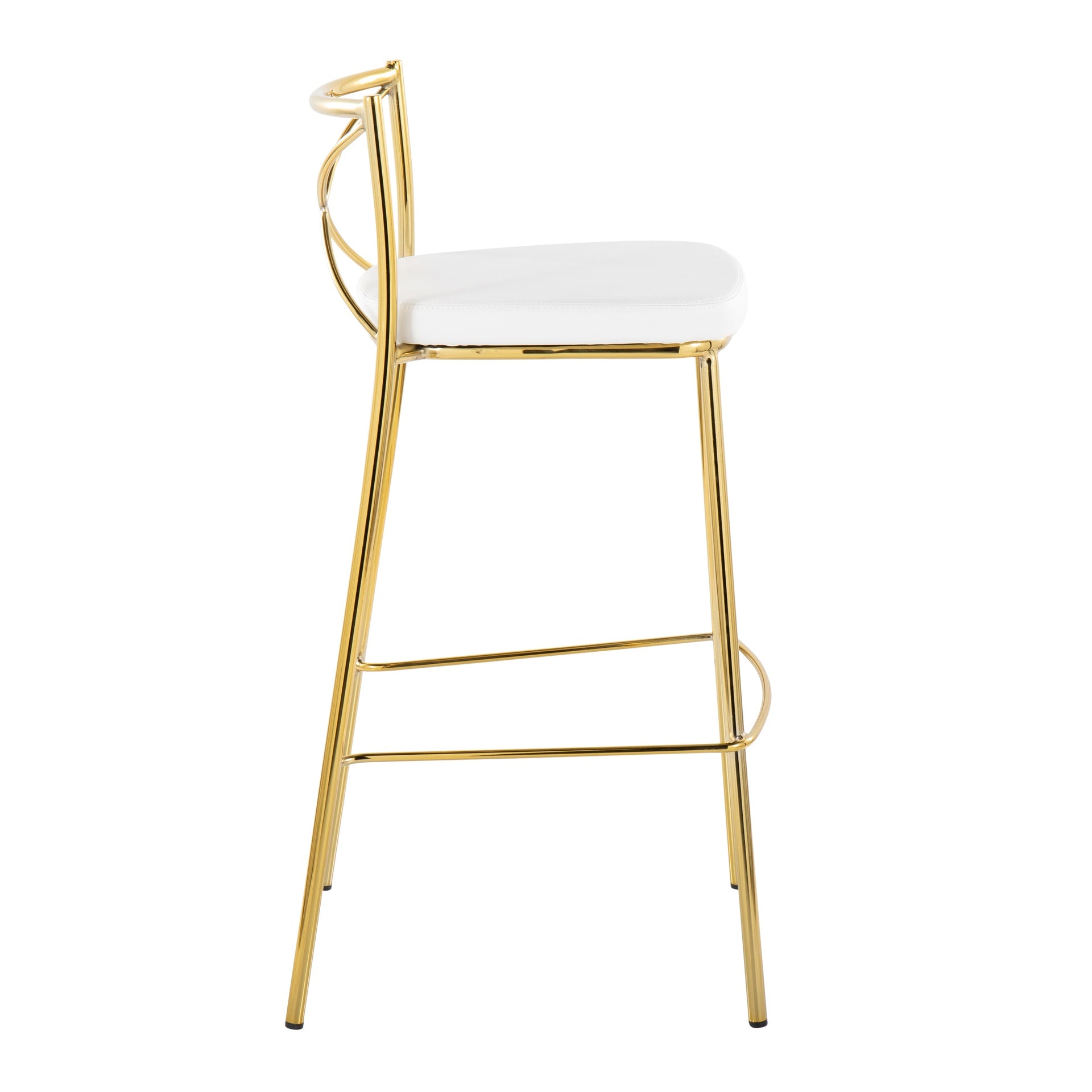 Modern Charlotte 30" Contemporary Fixed-Height Barstool in Gold Metal and White Faux Leather by LumiSource - Set of 2