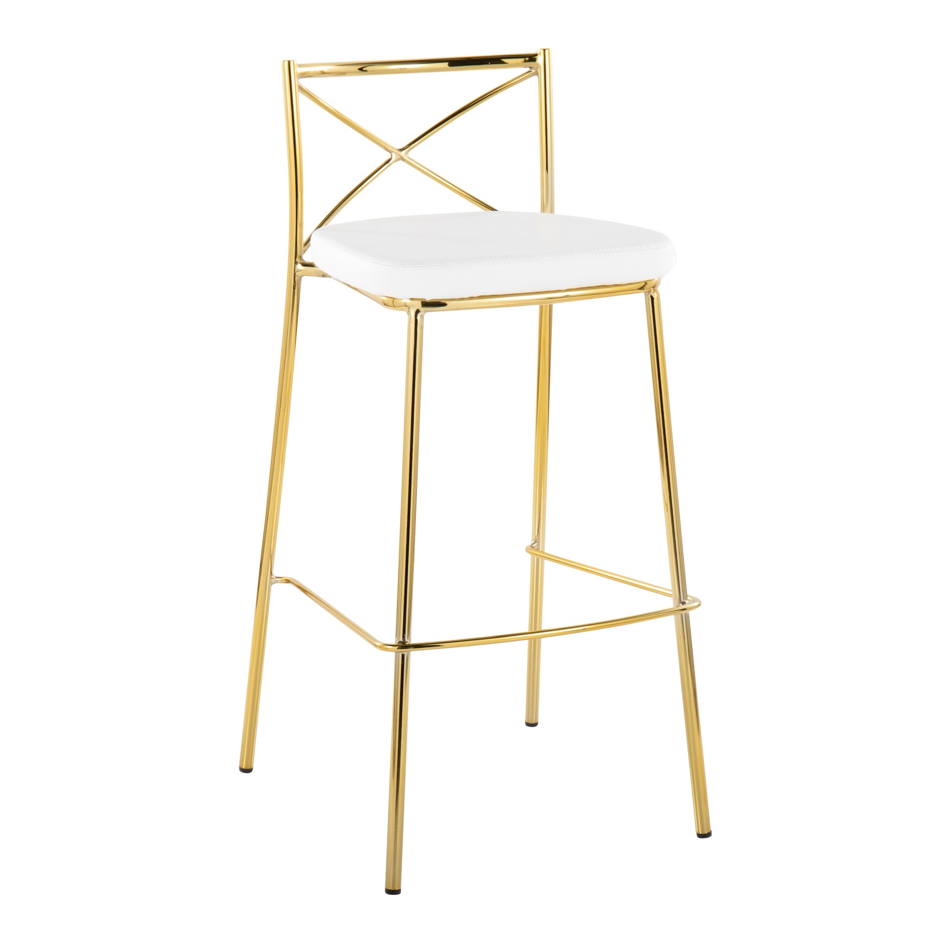 Modern Charlotte 30" Contemporary Fixed-Height Barstool in Gold Metal and White Faux Leather by LumiSource - Set of 2