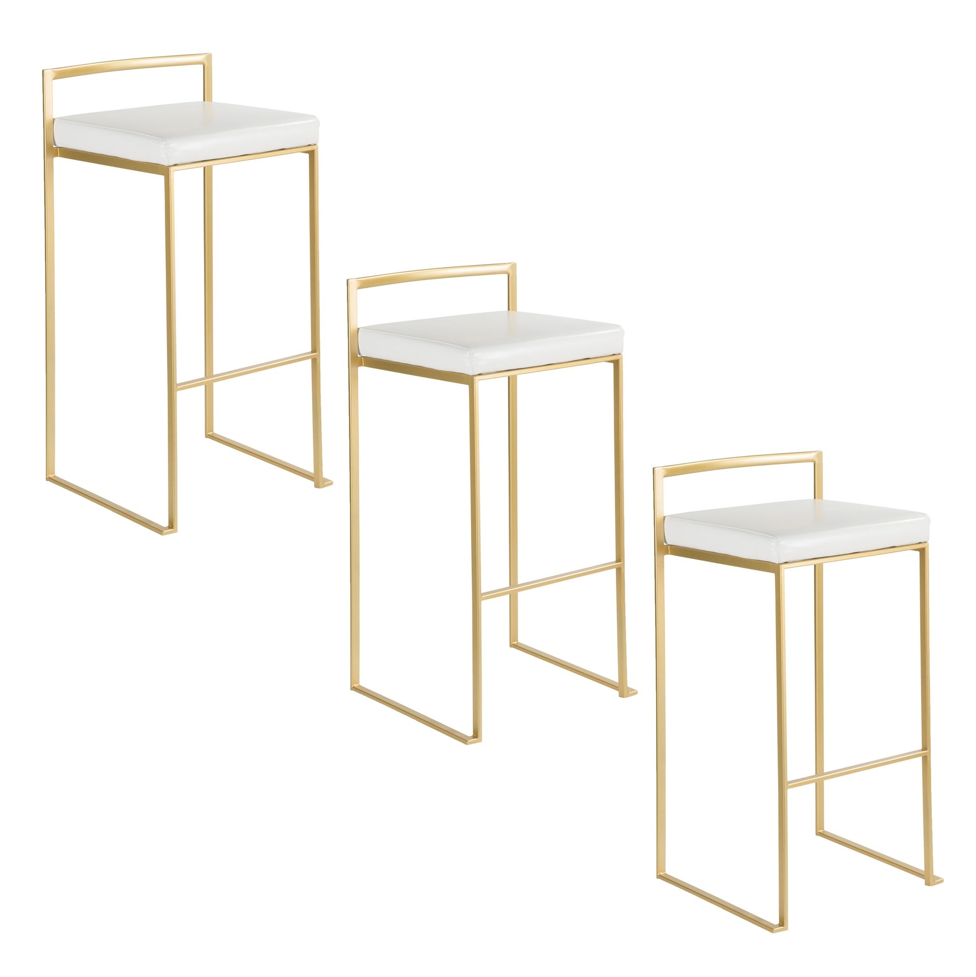 Fuji 30" Contemporary Barstool in Gold with White Faux Leather by LumiSource - Set of 3