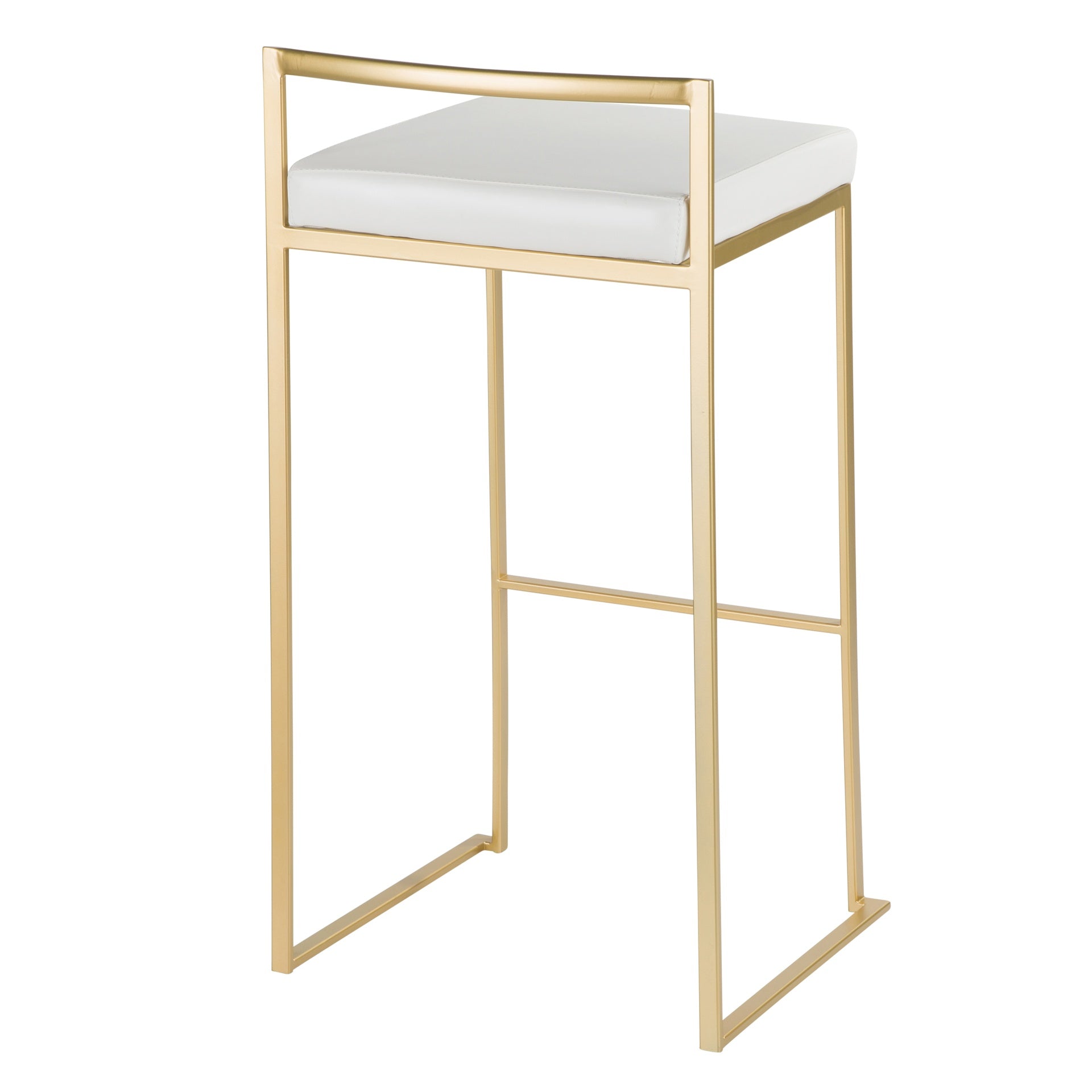 Fuji 30" Contemporary Barstool in Gold with White Faux Leather by LumiSource - Set of 3