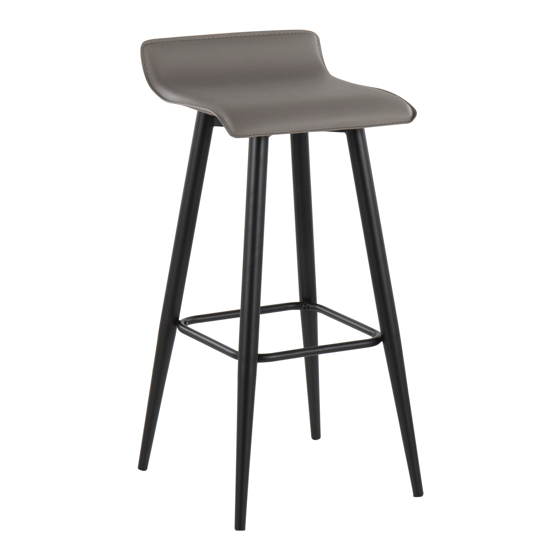Ale Contemporary Fixed-Height Bar Stool in Black Steel and Grey Faux Leather by LumiSource - Set of 2