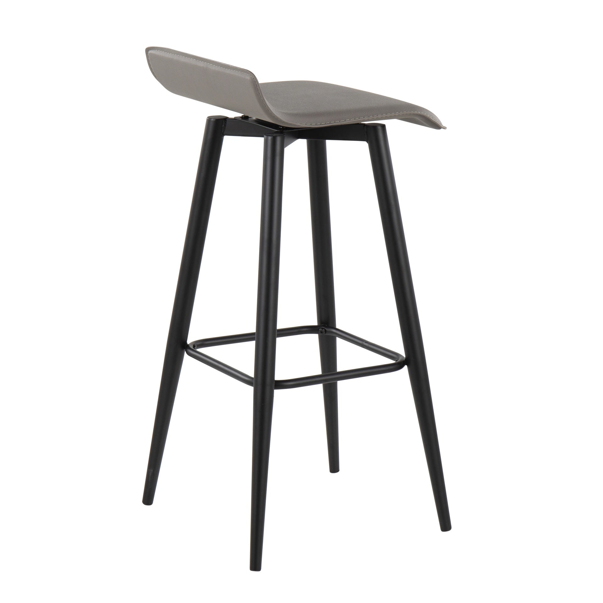 Ale Contemporary Fixed-Height Bar Stool in Black Steel and Grey Faux Leather by LumiSource - Set of 2