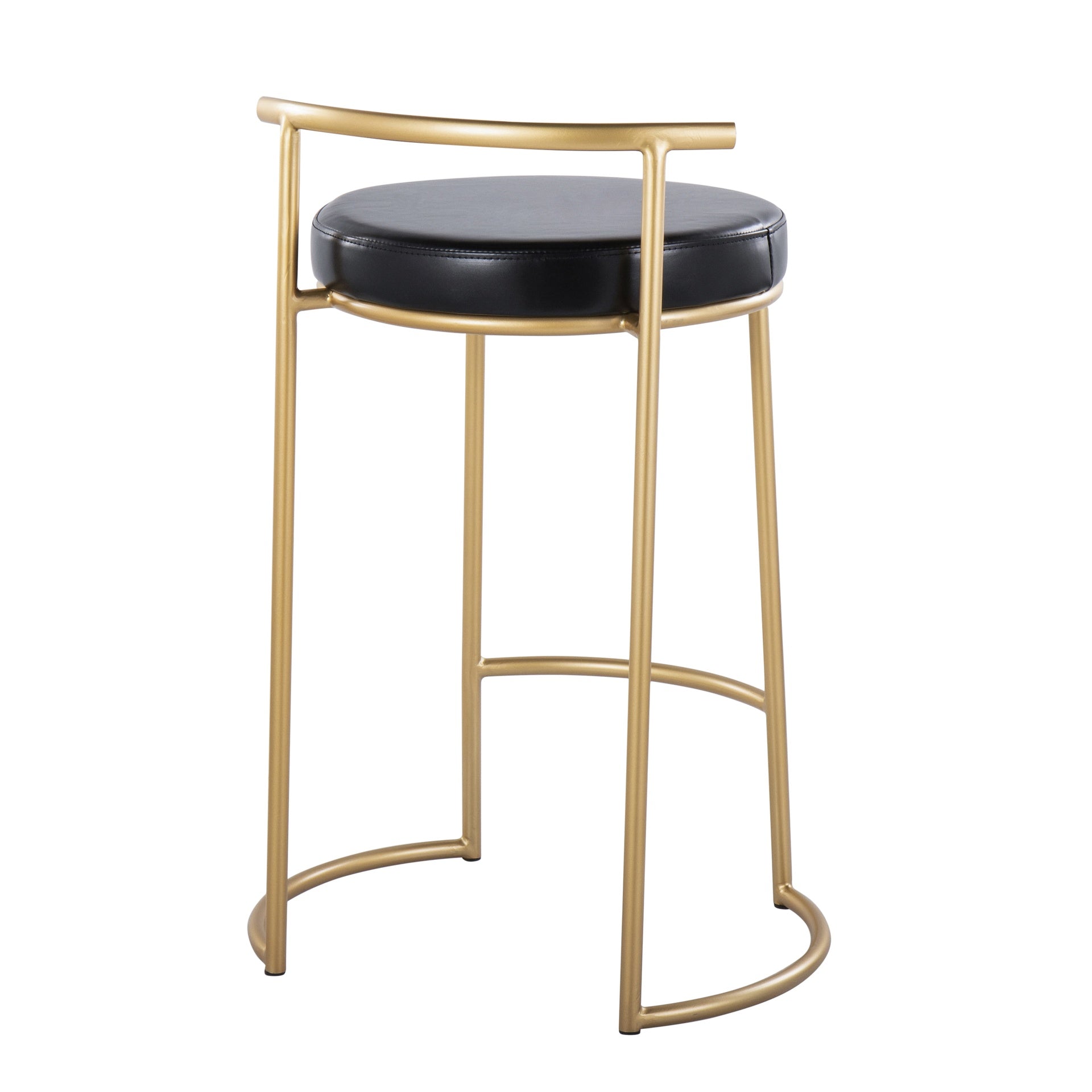 Round Fuji 26" Contemporary Fixed-Height Counter Stool in Gold Metal and Black Faux Leather by LumiSource - Set of 2