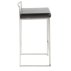 Fuji 26" Contemporary Stackable Counter Stool in Brushed Stainless Steel with Black Faux Leather by LumiSource - Set of 3