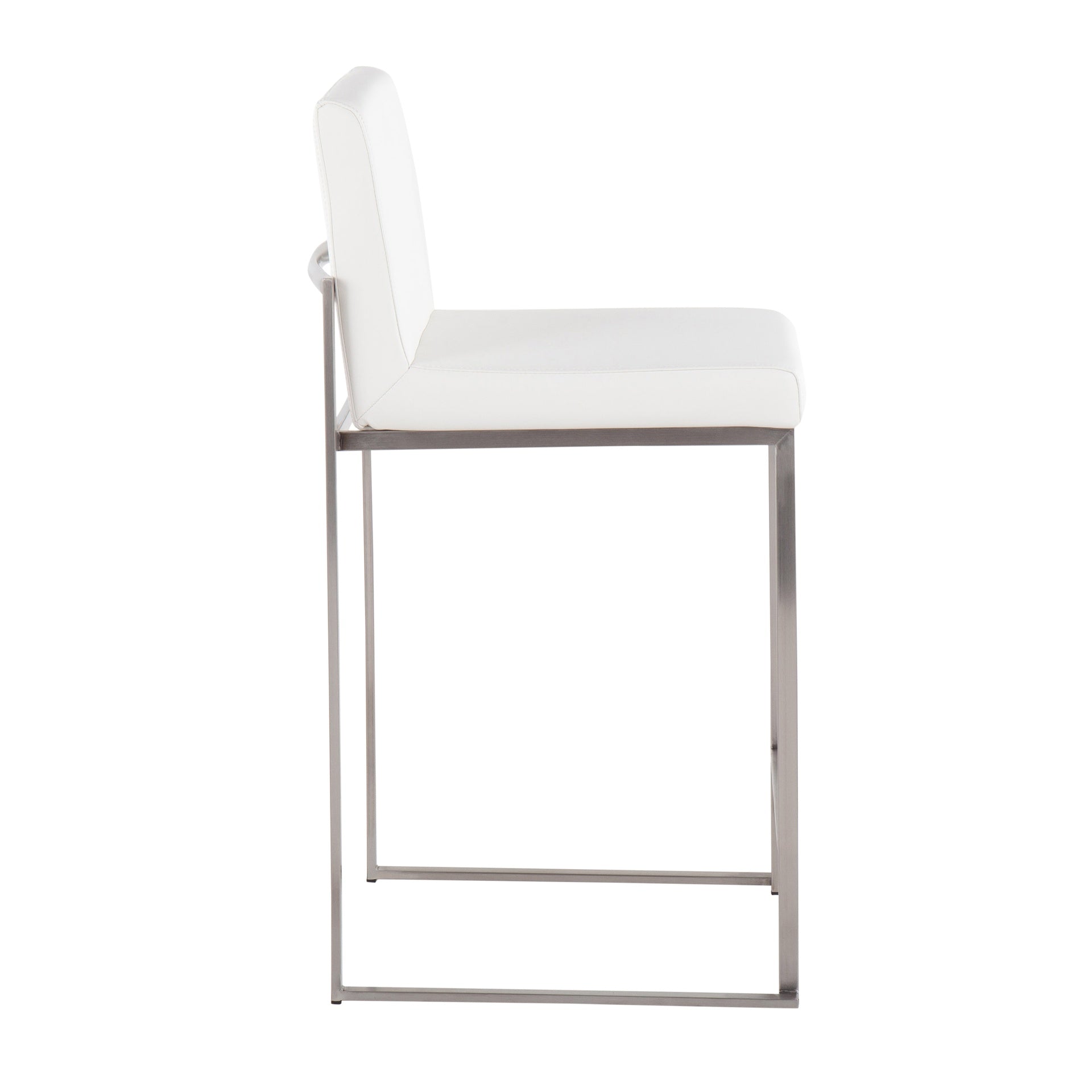 Fuji 26" Contemporary High Back Counter Stool in Stainless Steel and White Faux Leather by LumiSource - Set of 3