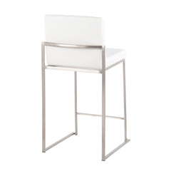 Fuji 26" Contemporary High Back Counter Stool in Stainless Steel and White Faux Leather by LumiSource - Set of 3