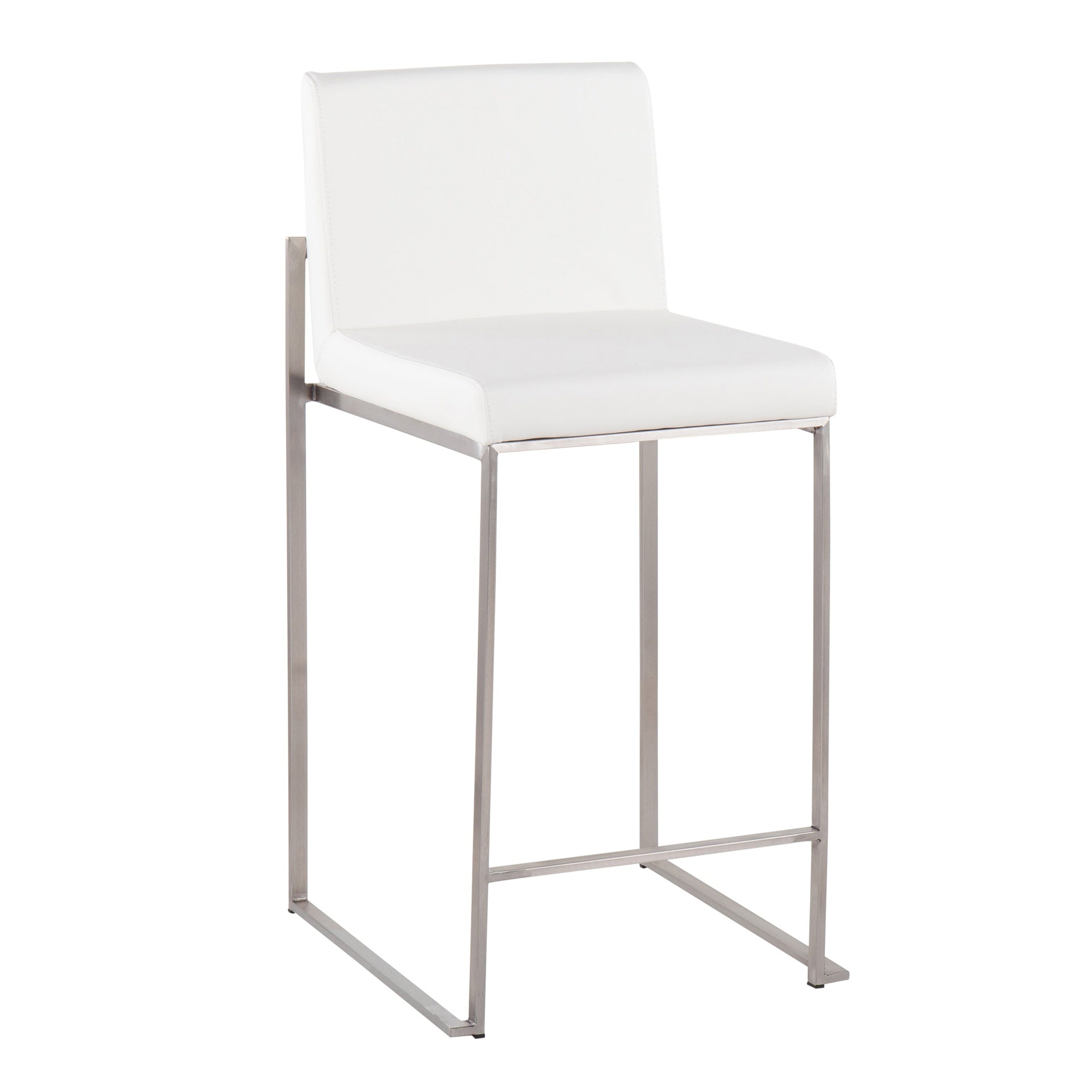 Fuji 26" Contemporary High Back Counter Stool in Stainless Steel and White Faux Leather by LumiSource - Set of 3