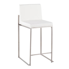 Fuji 26" Contemporary High Back Counter Stool in Stainless Steel and White Faux Leather by LumiSource - Set of 3