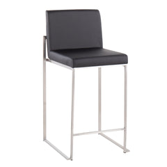 Fuji 26" Contemporary High Back Barstool in Stainless Steel and Black Faux Leather by LumiSource - Set of 3