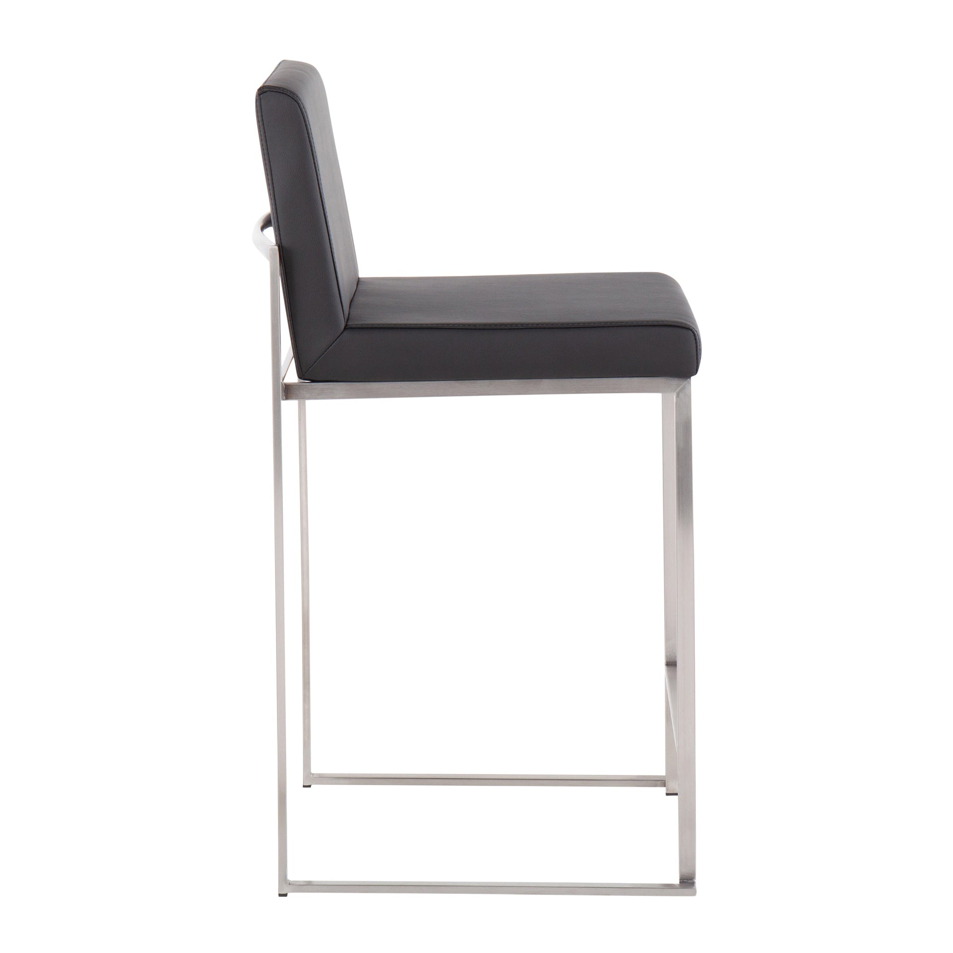 Fuji 26" Contemporary High Back Barstool in Stainless Steel and Black Faux Leather by LumiSource - Set of 3